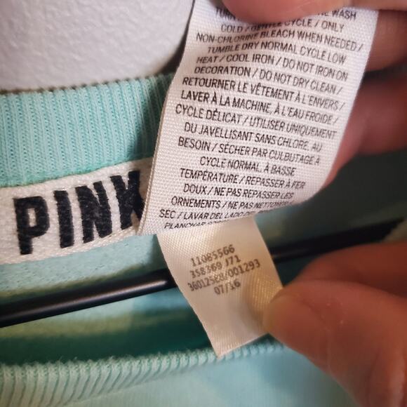 VS PINK Baby Blue Campus Crew Holographic Logo XS - Picture 6 of 11